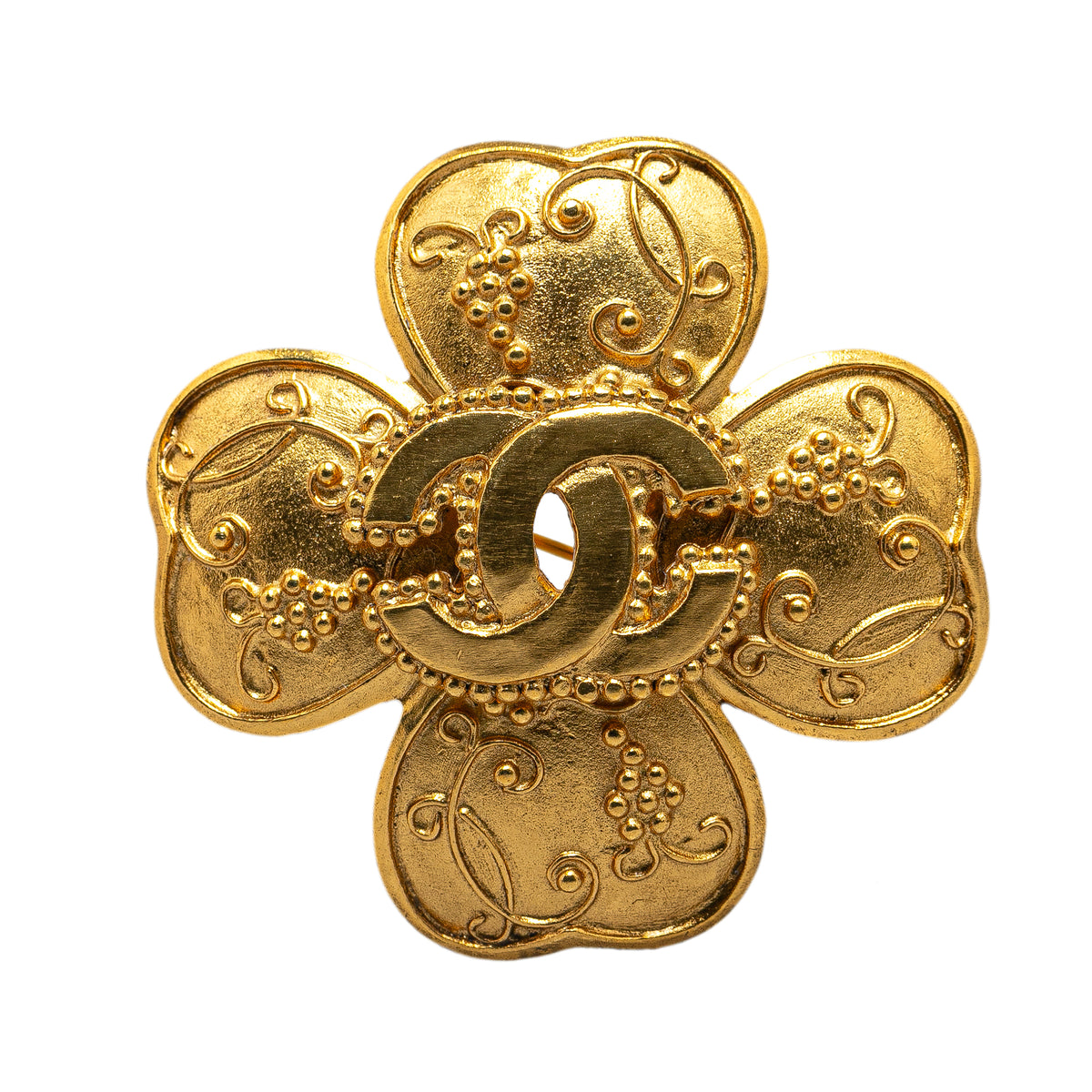 Gold Plated CC Clover Brooch