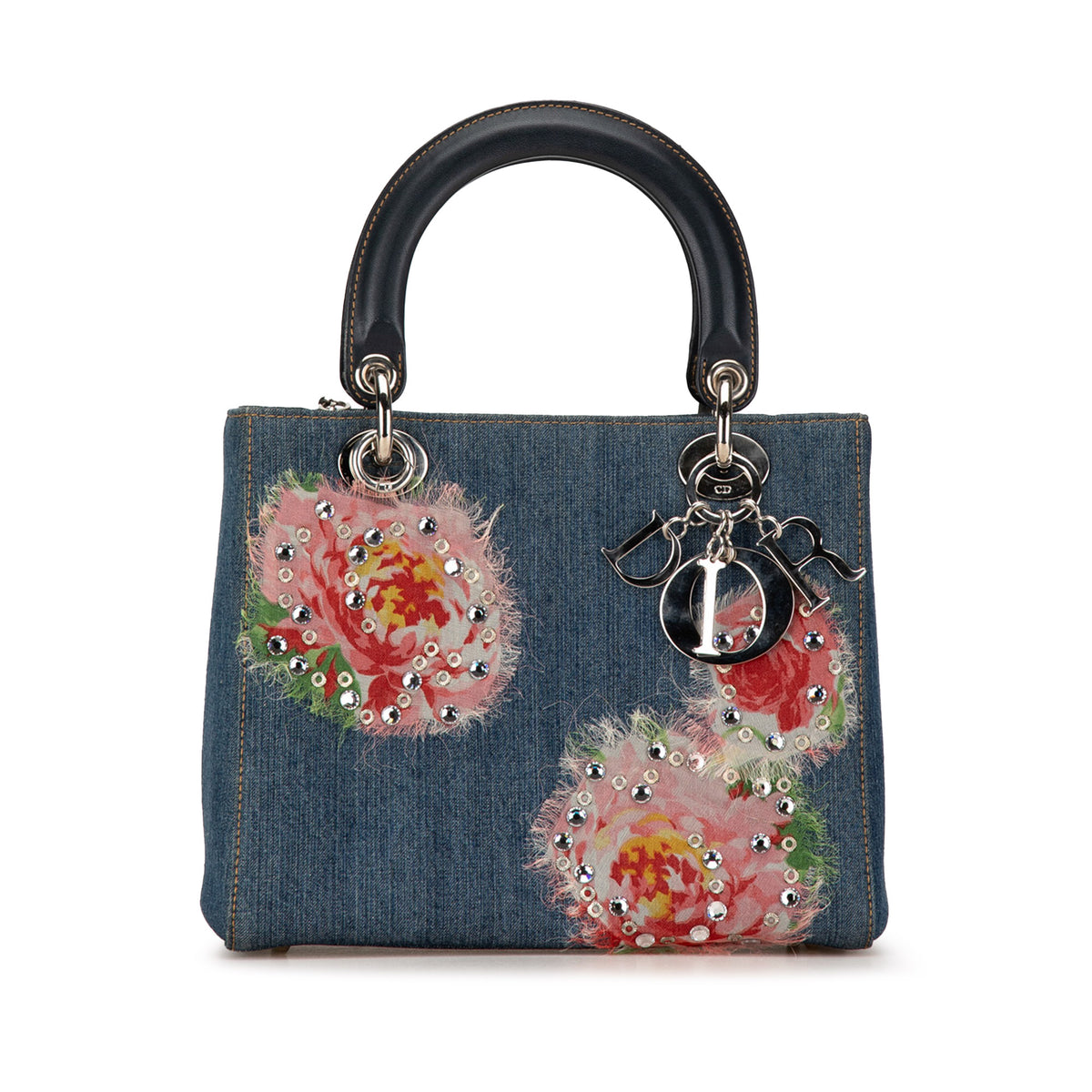 Medium Denim Floral Embellished Lady Dior