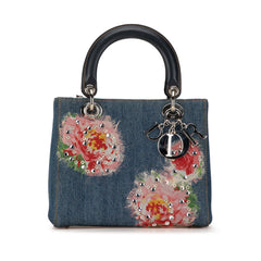 Medium Denim Floral Embellished Lady Dior