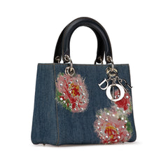 Medium Denim Floral Embellished Lady Dior