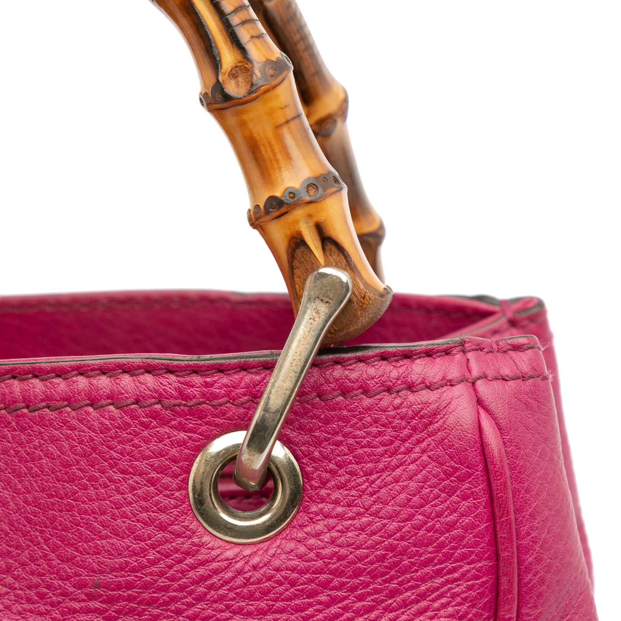 Small Calfskin Bamboo Shopper Satchel