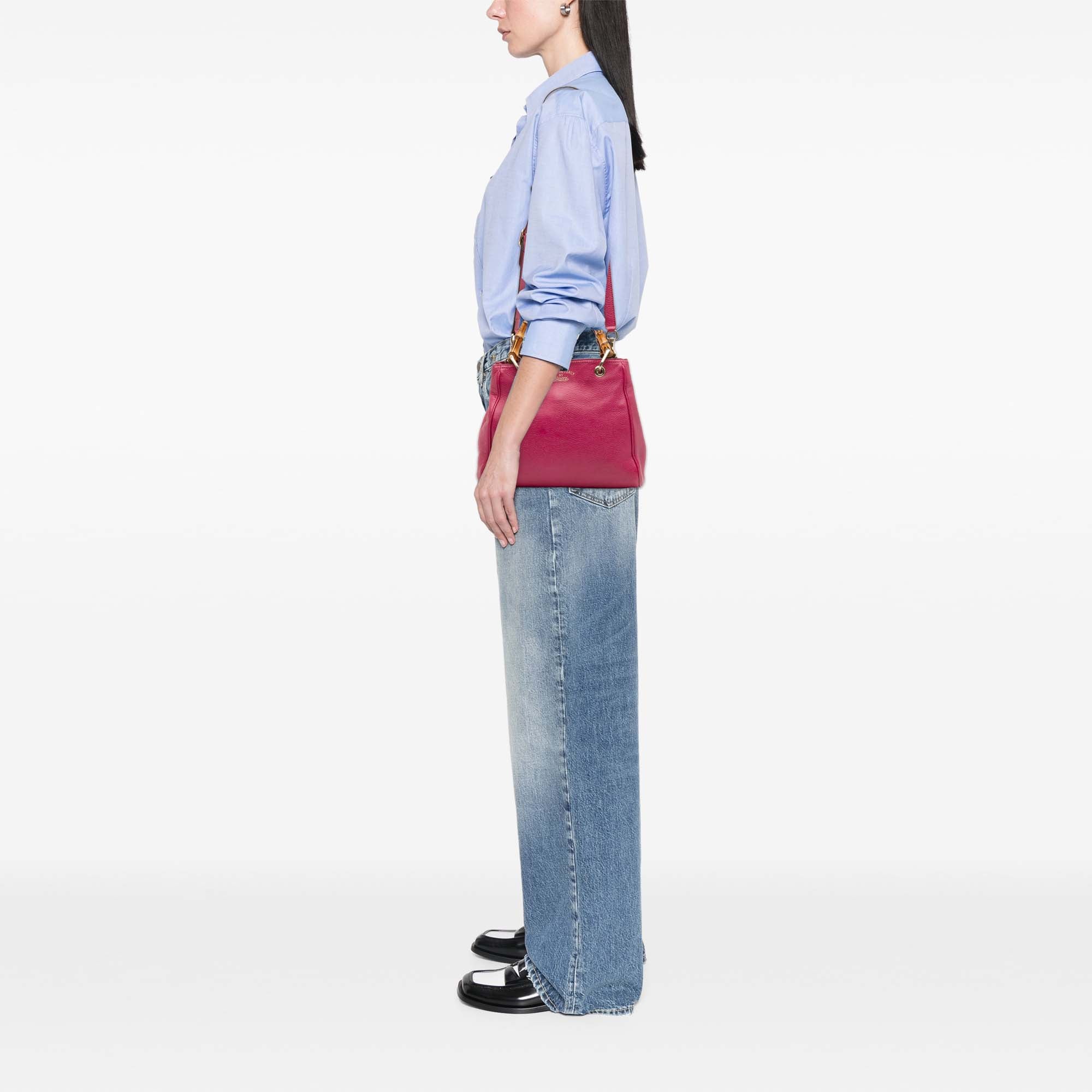 Small Calfskin Bamboo Shopper Satchel