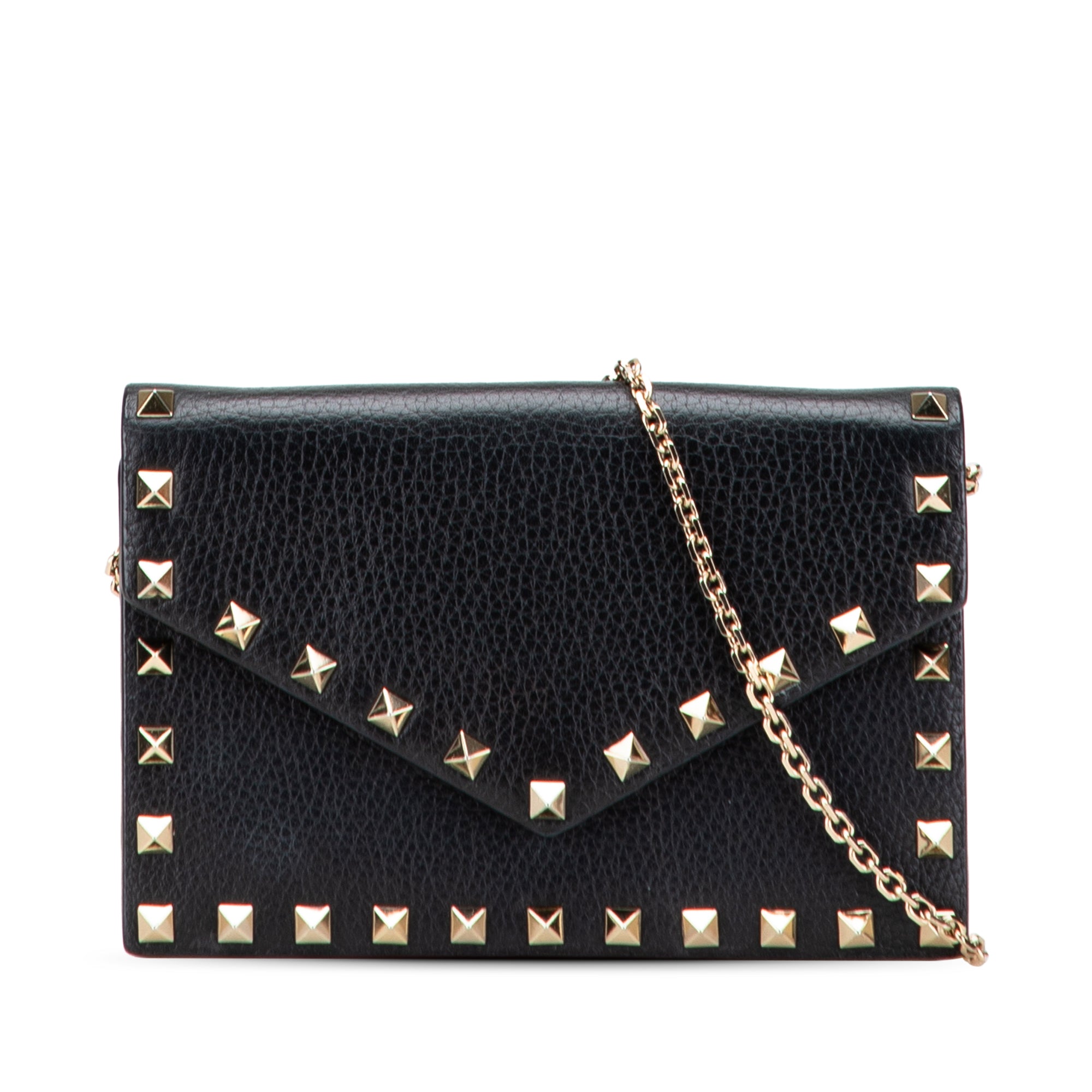 Pebbled Calfskin Rockstud Envelope Wallet on Chain