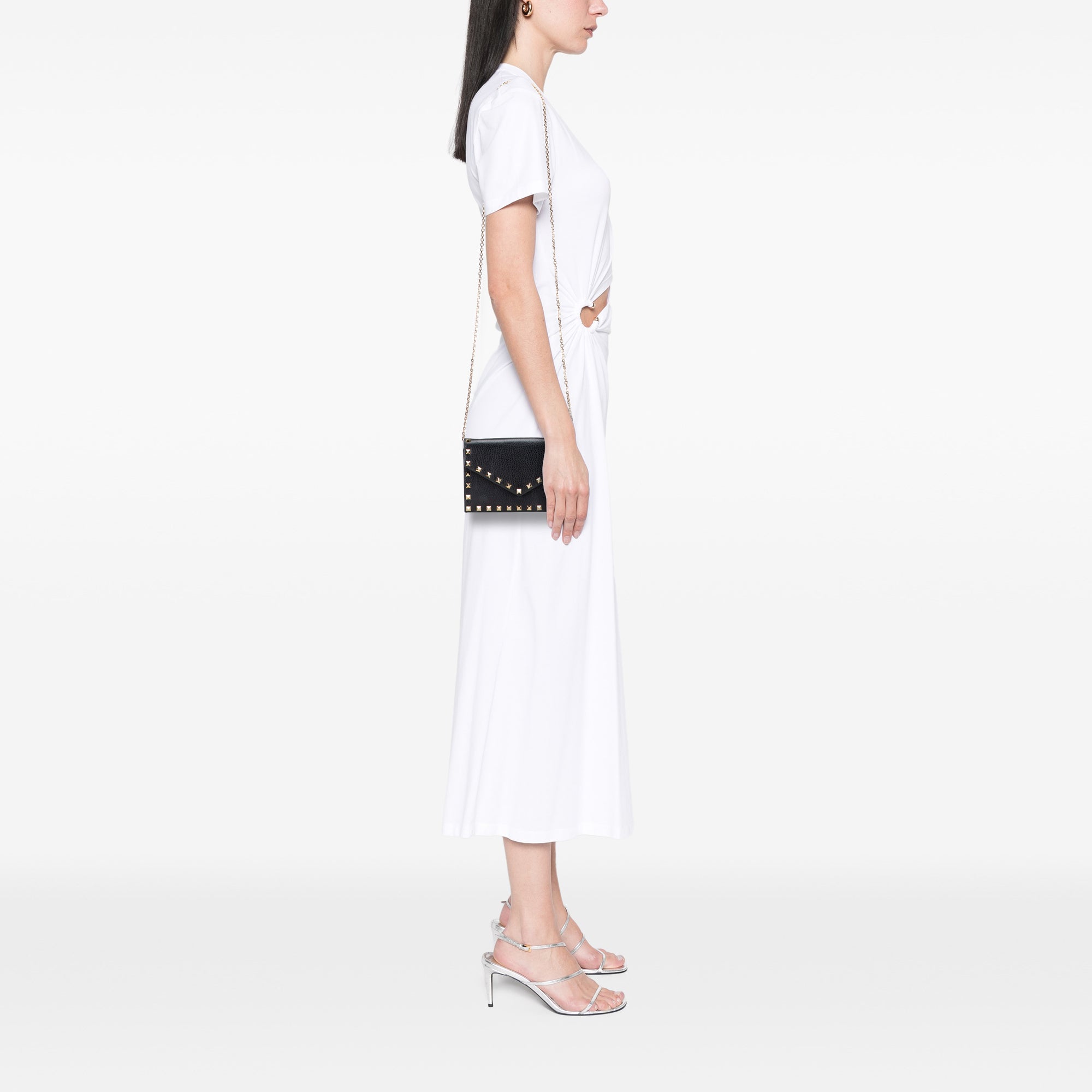 Pebbled Calfskin Rockstud Envelope Wallet on Chain