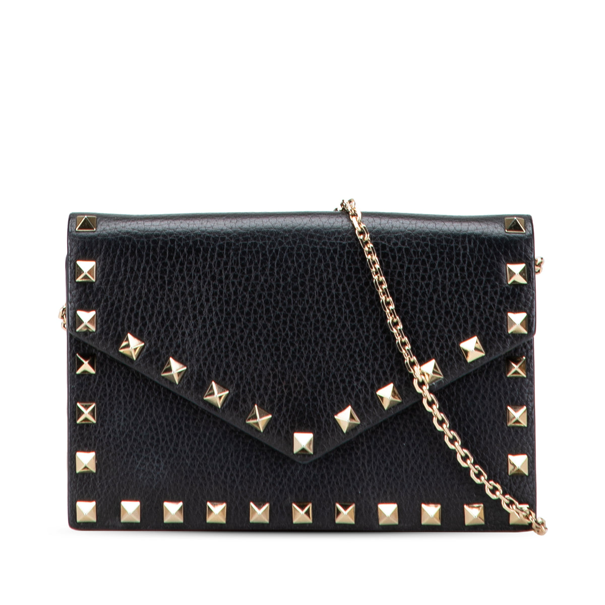 Pebbled Calfskin Rockstud Envelope Wallet on Chain