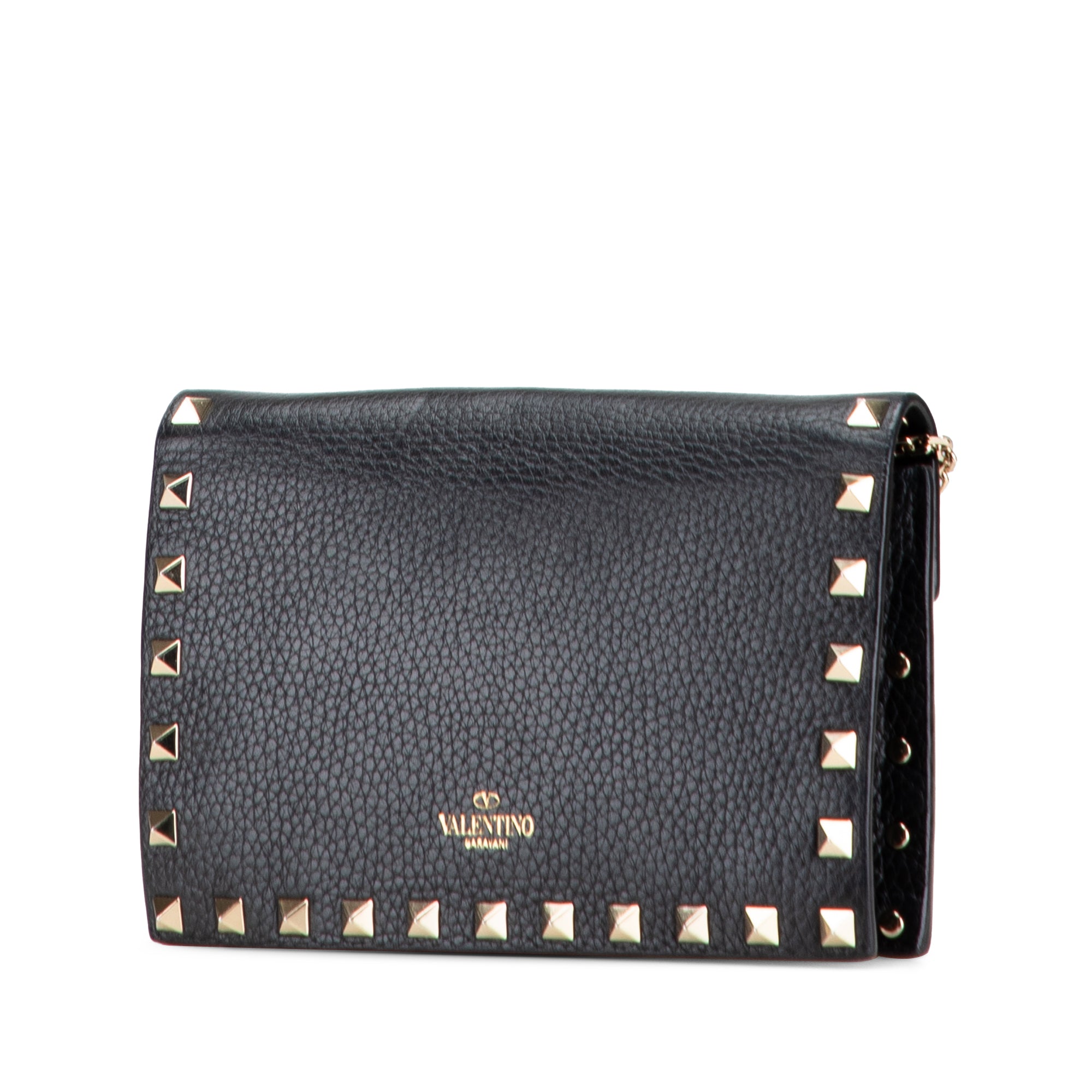 Pebbled Calfskin Rockstud Envelope Wallet on Chain