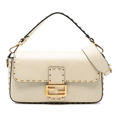 Leather Metal Stitch Baguette Satchel