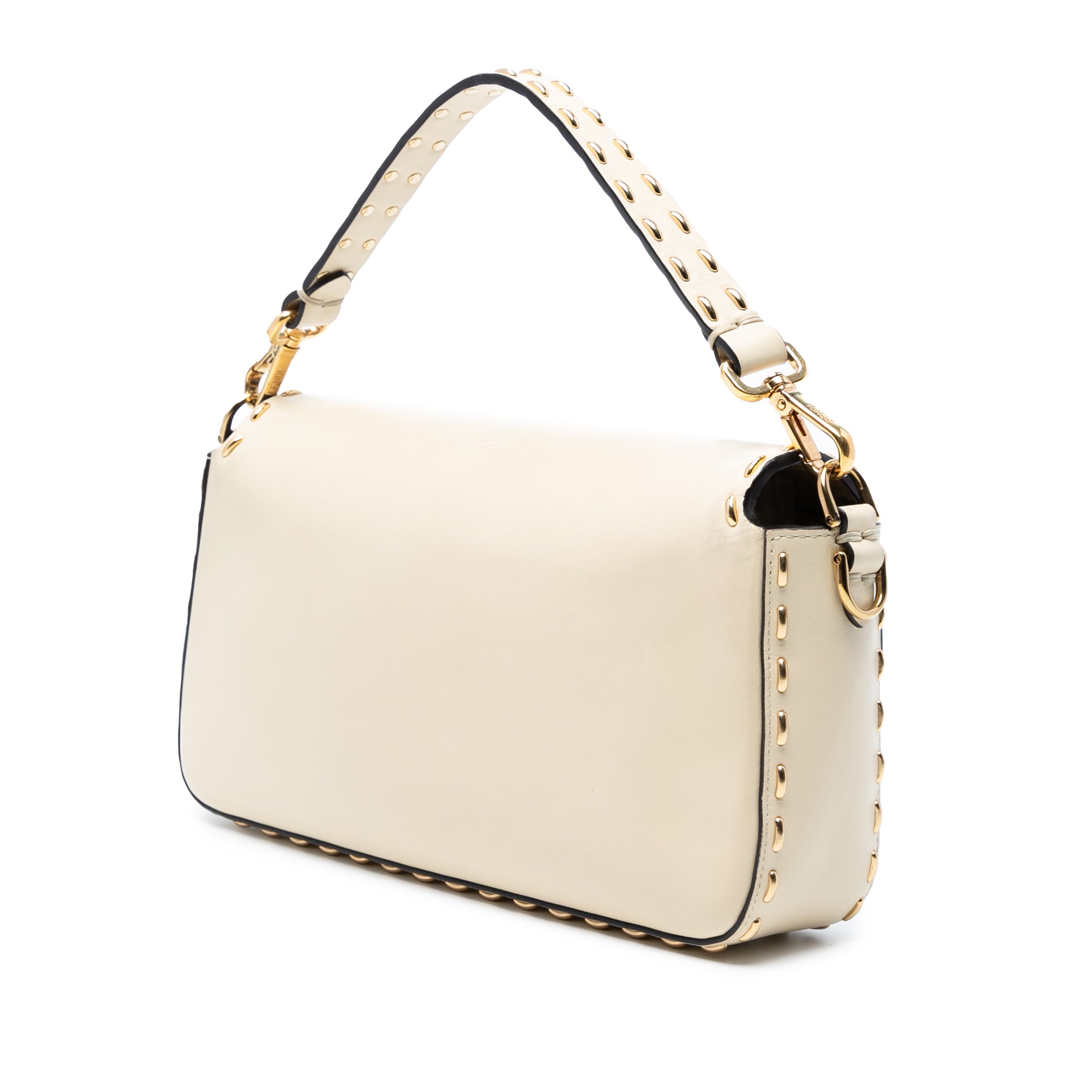 Leather Metal Stitch Baguette Satchel