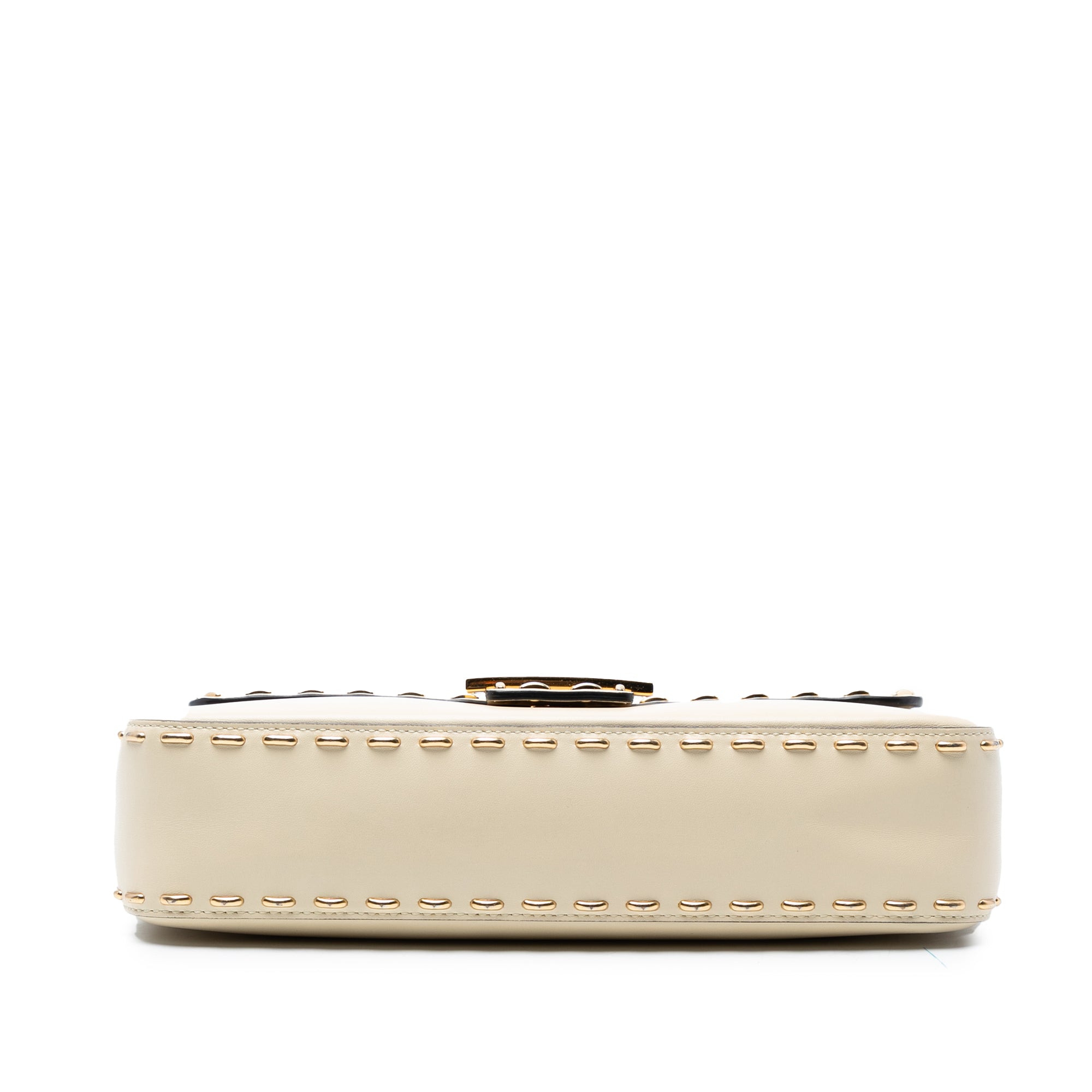 Leather Metal Stitch Baguette Satchel