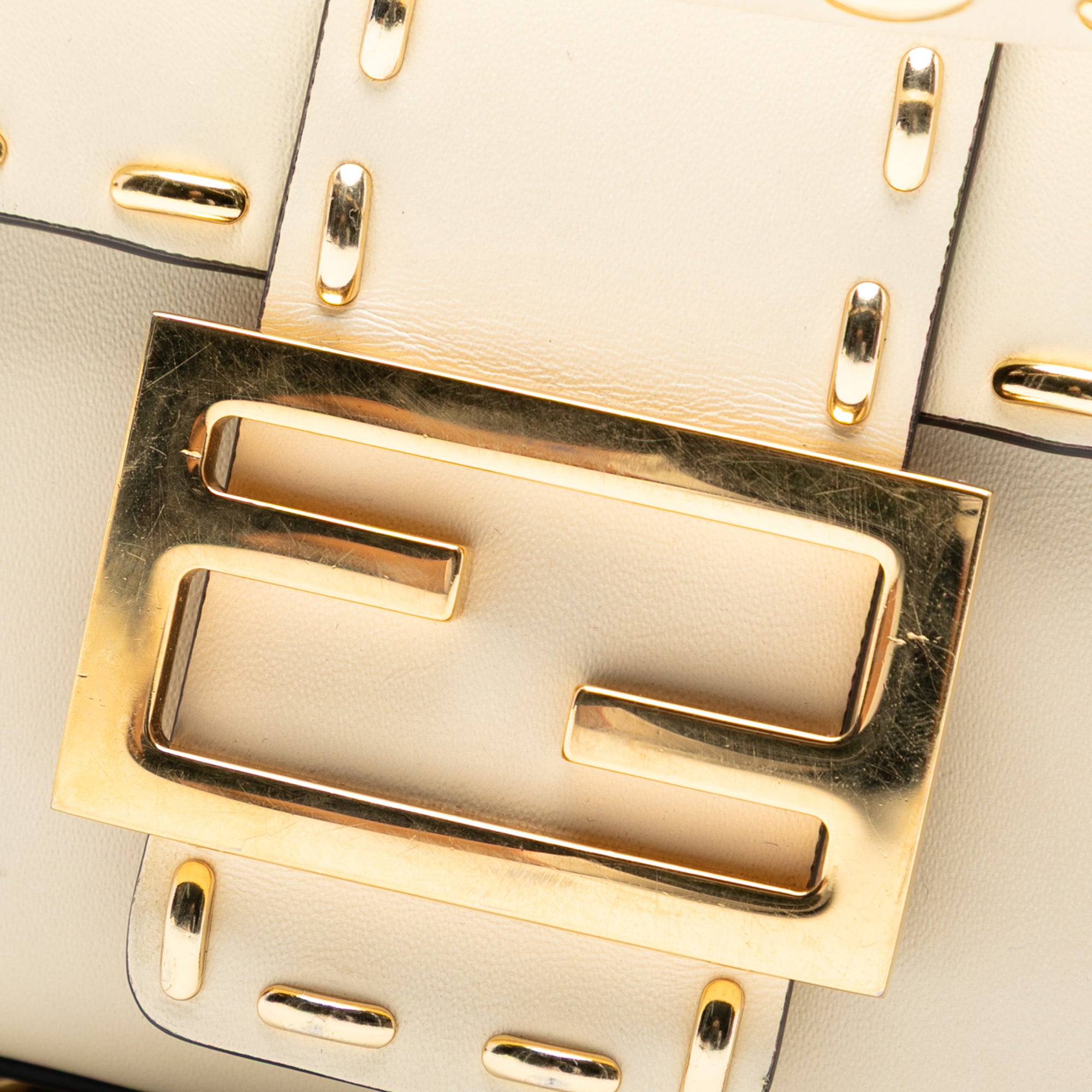 Leather Metal Stitch Baguette Satchel