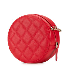 Quilted Caviar Round Clutch With Chain