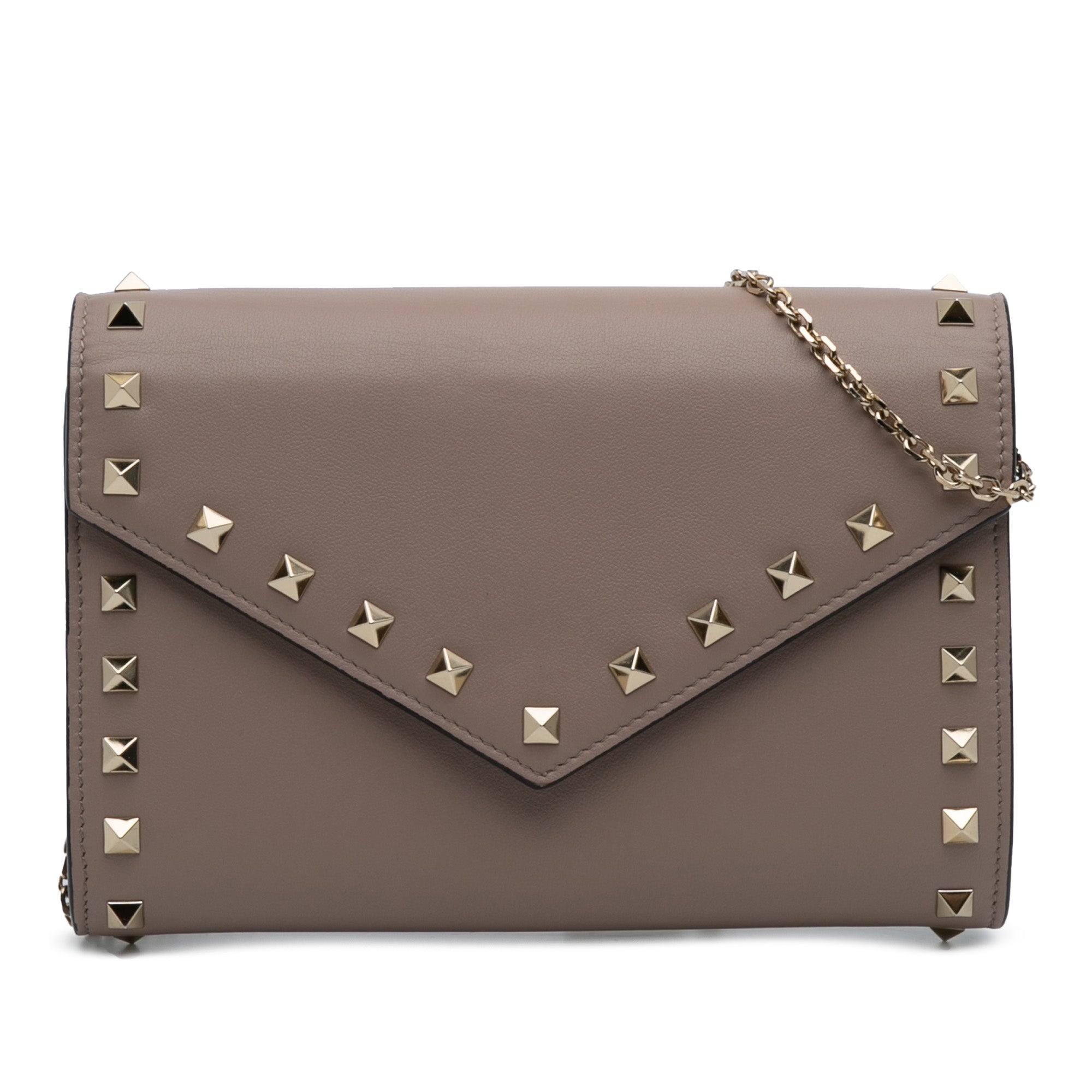 Calfskin Rockstud Envelope Wallet on Chain