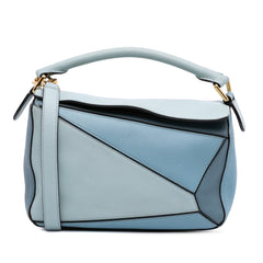 Small Tricolor Calfskin Puzzle Satchel