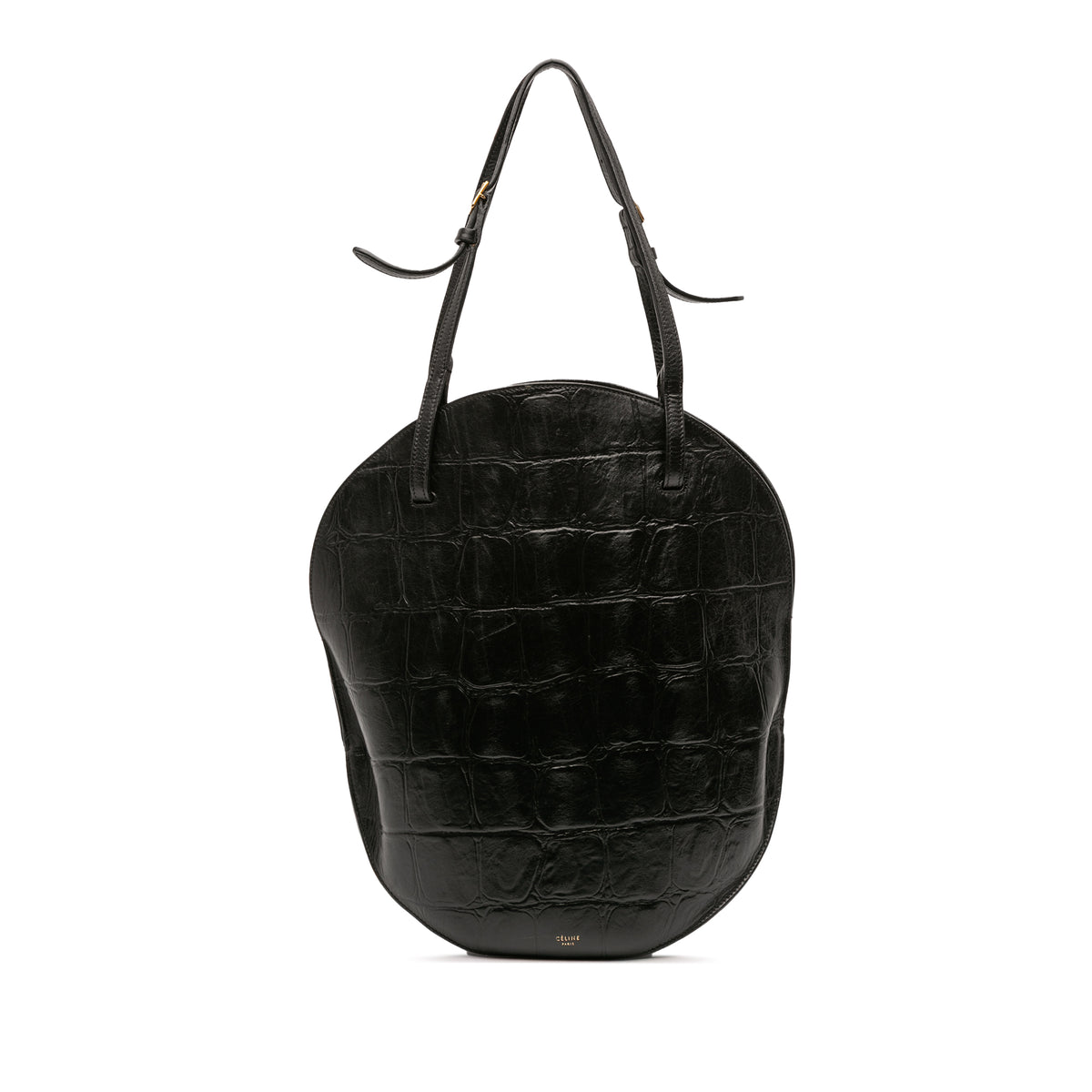 Croc Embossed Leather Curved Shoulder Bag