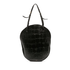 Croc Embossed Leather Curved Shoulder Bag