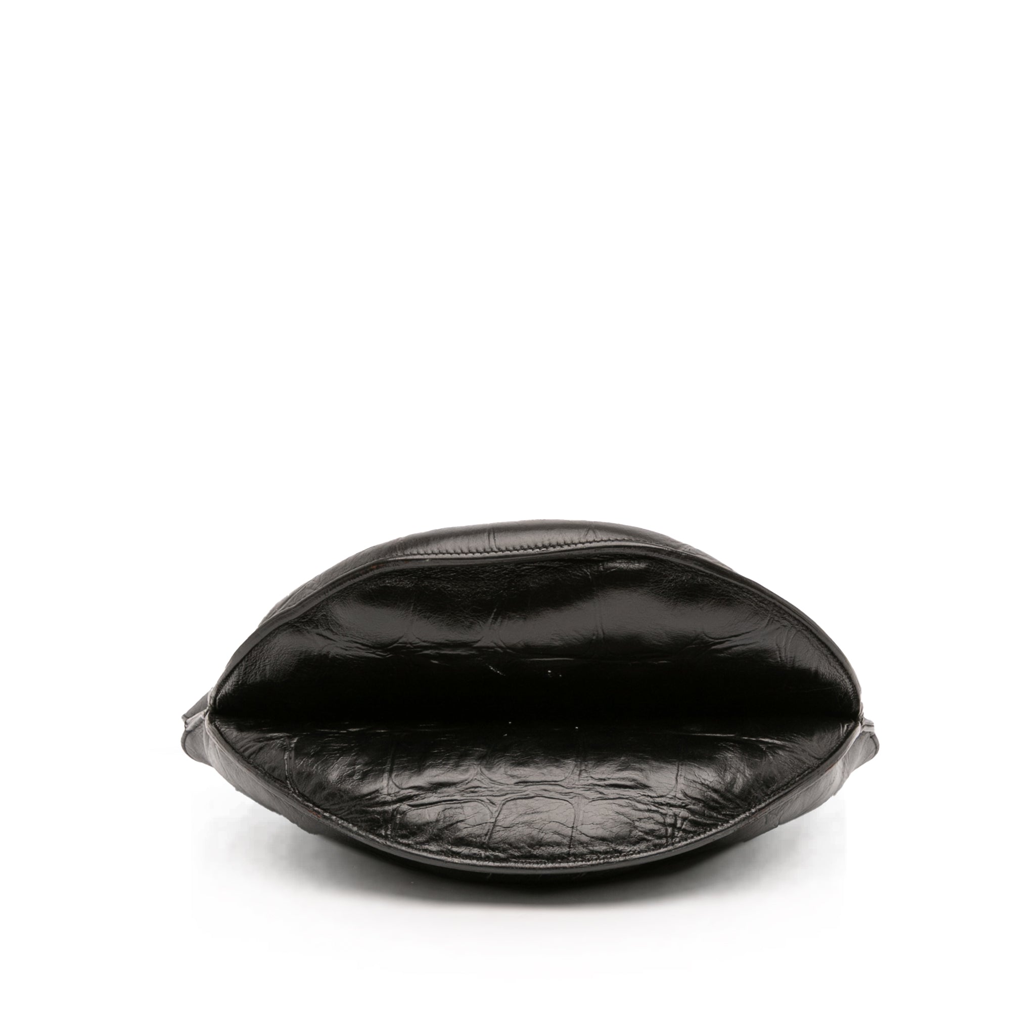 Croc Embossed Leather Curved Shoulder Bag