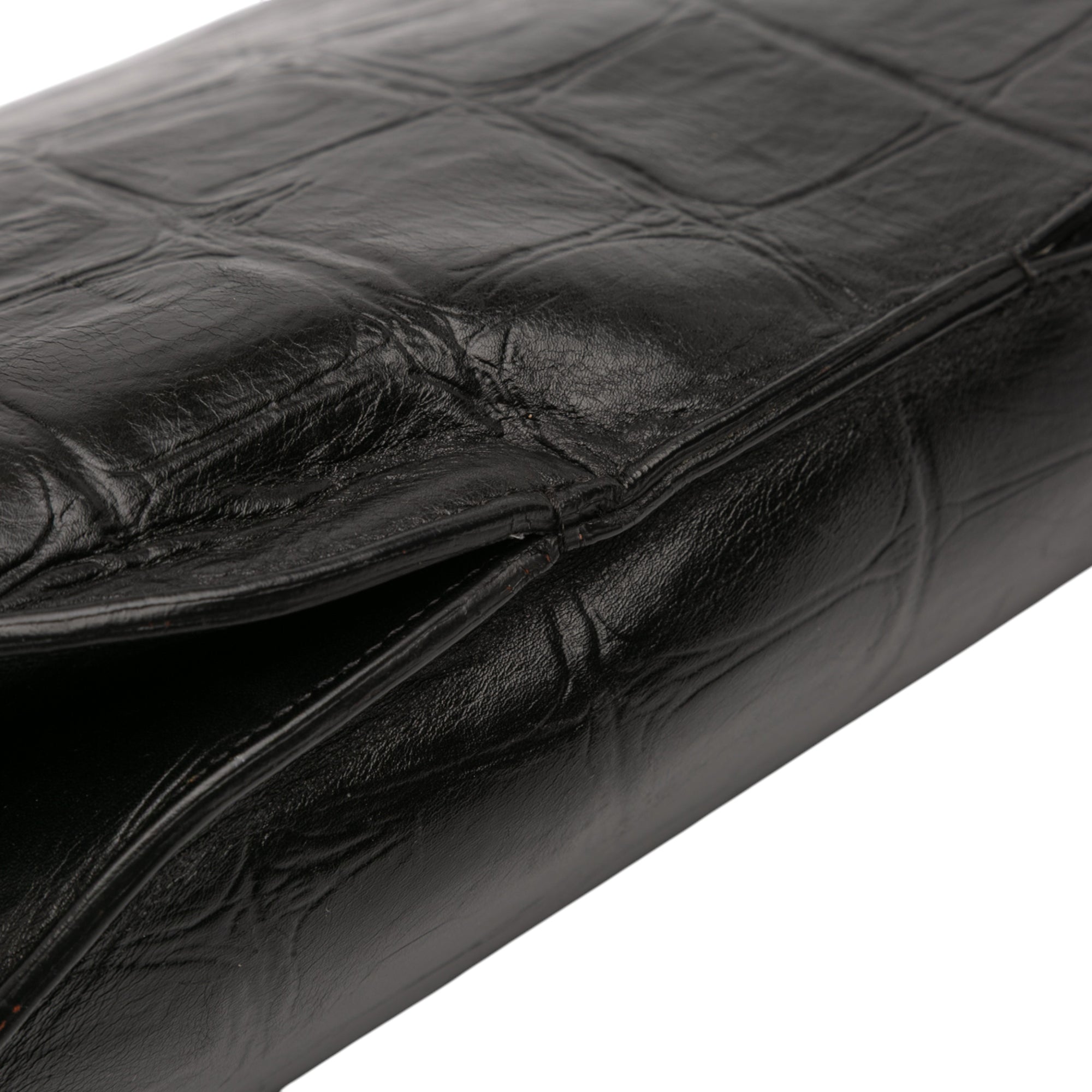 Croc Embossed Leather Curved Shoulder Bag