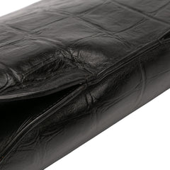 Croc Embossed Leather Curved Shoulder Bag