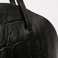 Croc Embossed Leather Curved Shoulder Bag