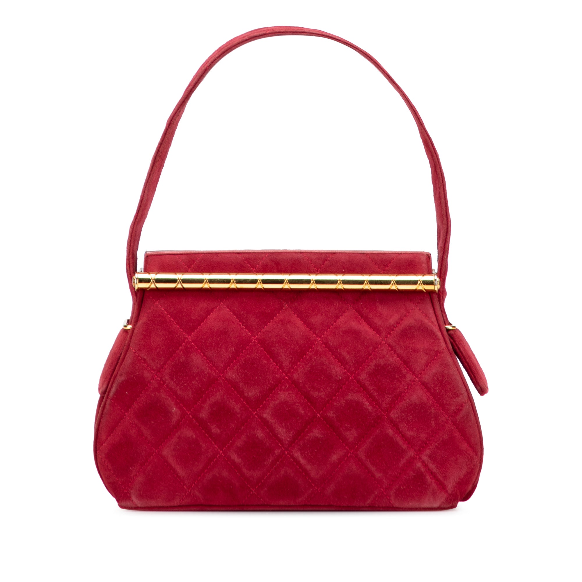 Quilted Suede Metal Frame Handbag