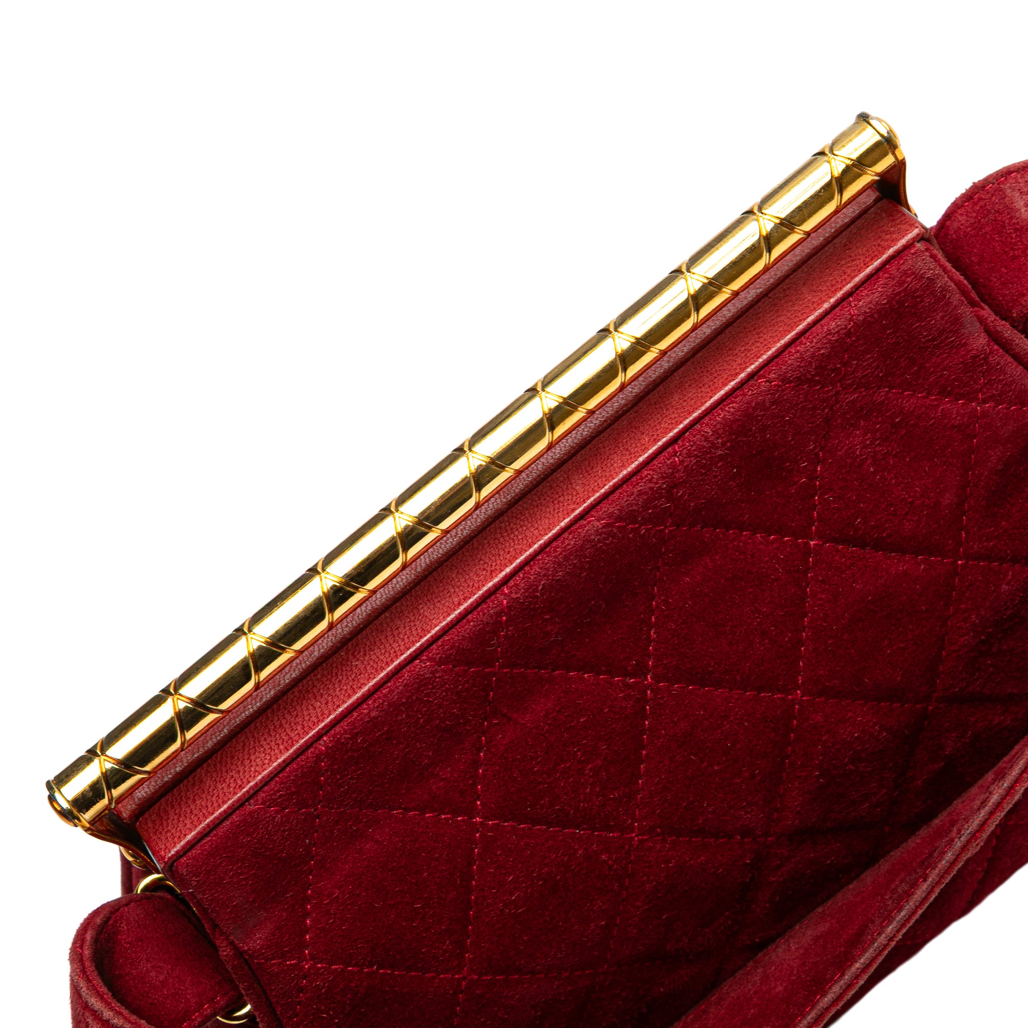 Quilted Suede Metal Frame Handbag