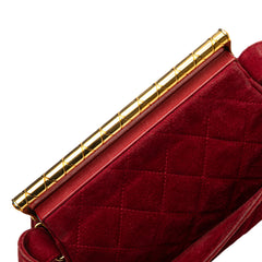 Quilted Suede Metal Frame Handbag