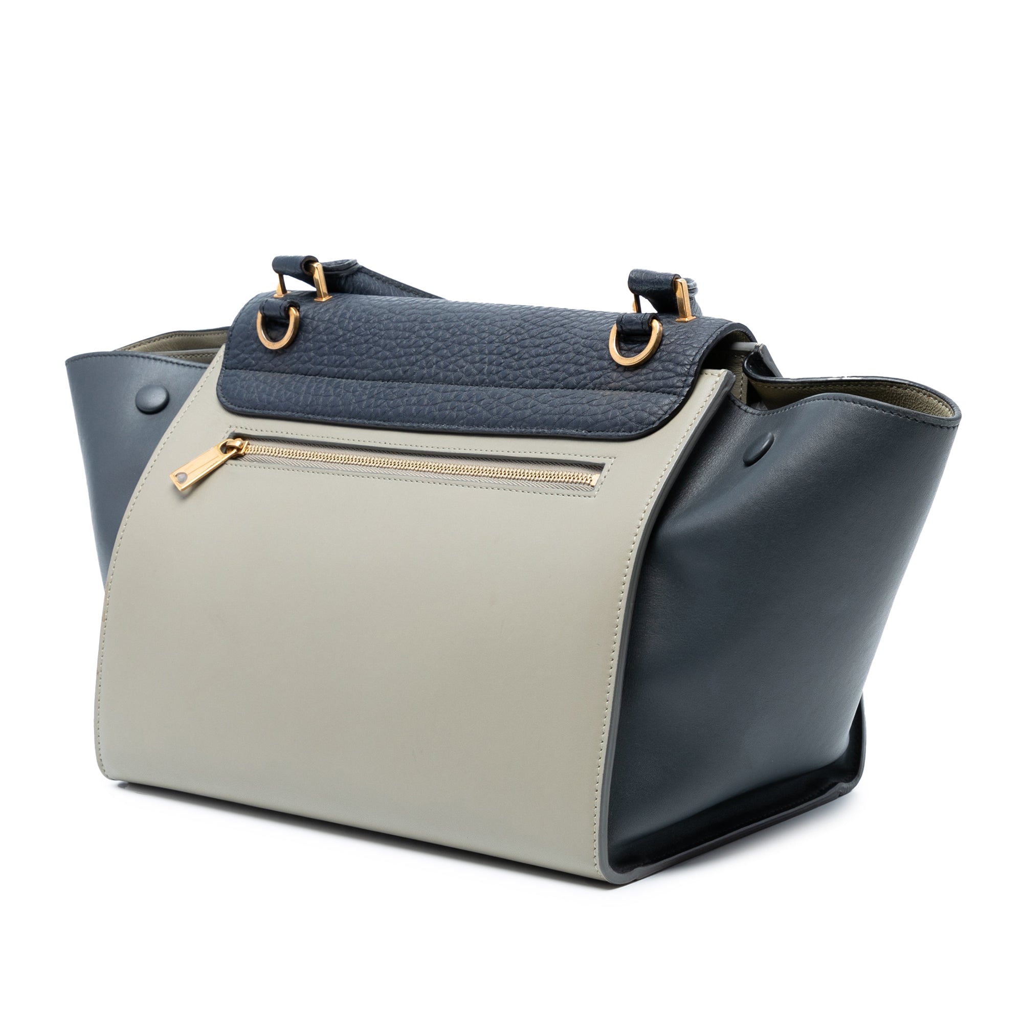 Medium Bicolor Leather Trapeze Satchel
