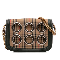 1983 Knight Check Canvas and Smooth Calfskin Grommet Chain Crossbody