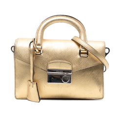 Mini Metallic Saffiano Sound Lock Satchel