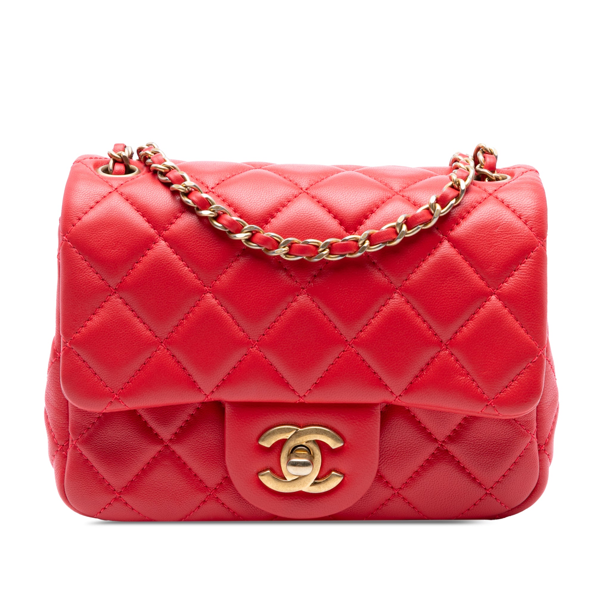 Mini Square Classic Lambskin Pearl Crush Single Flap