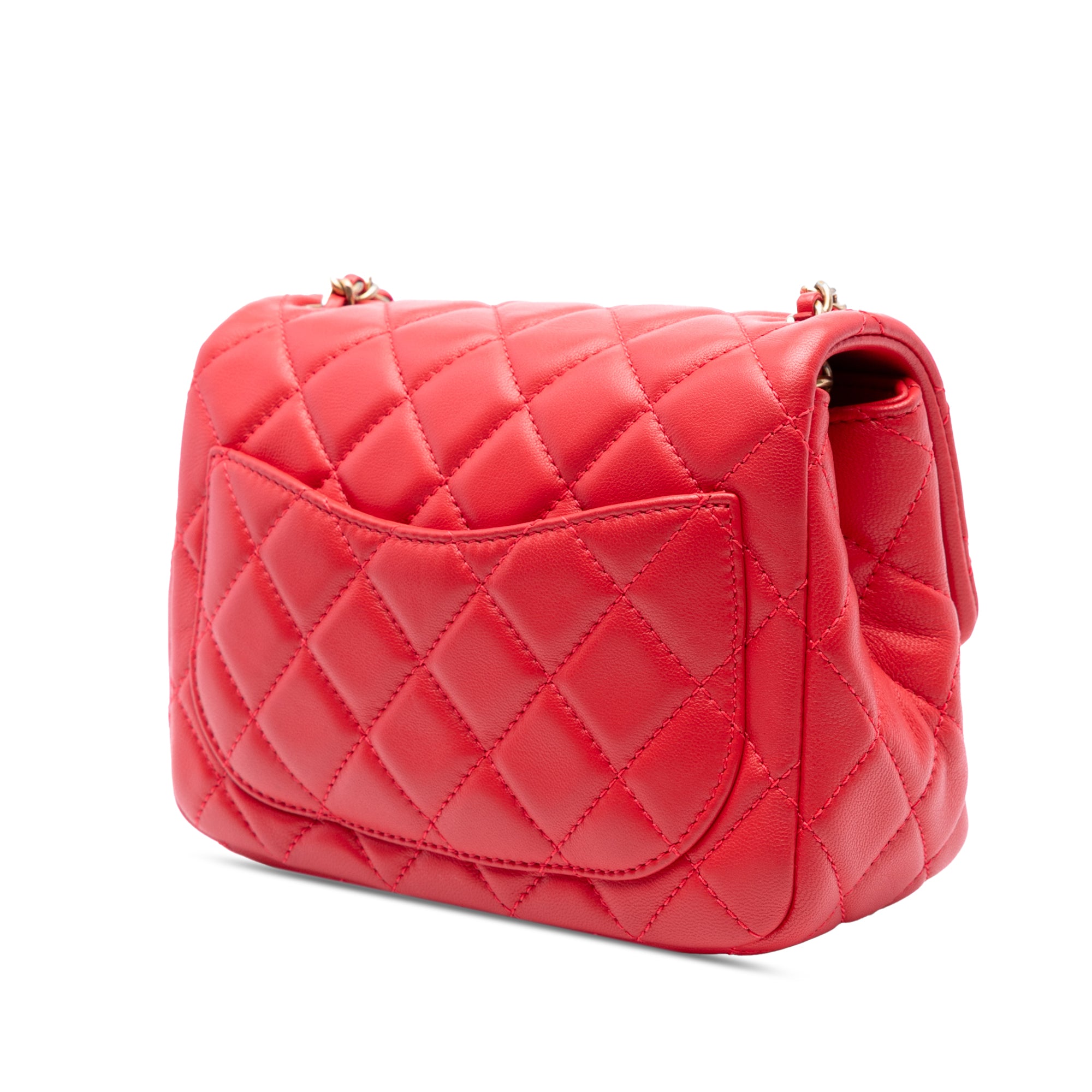 Mini Square Classic Lambskin Pearl Crush Single Flap