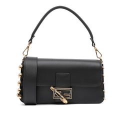 Versace Vitello Seta Fendace Brooch Baguette Satchel