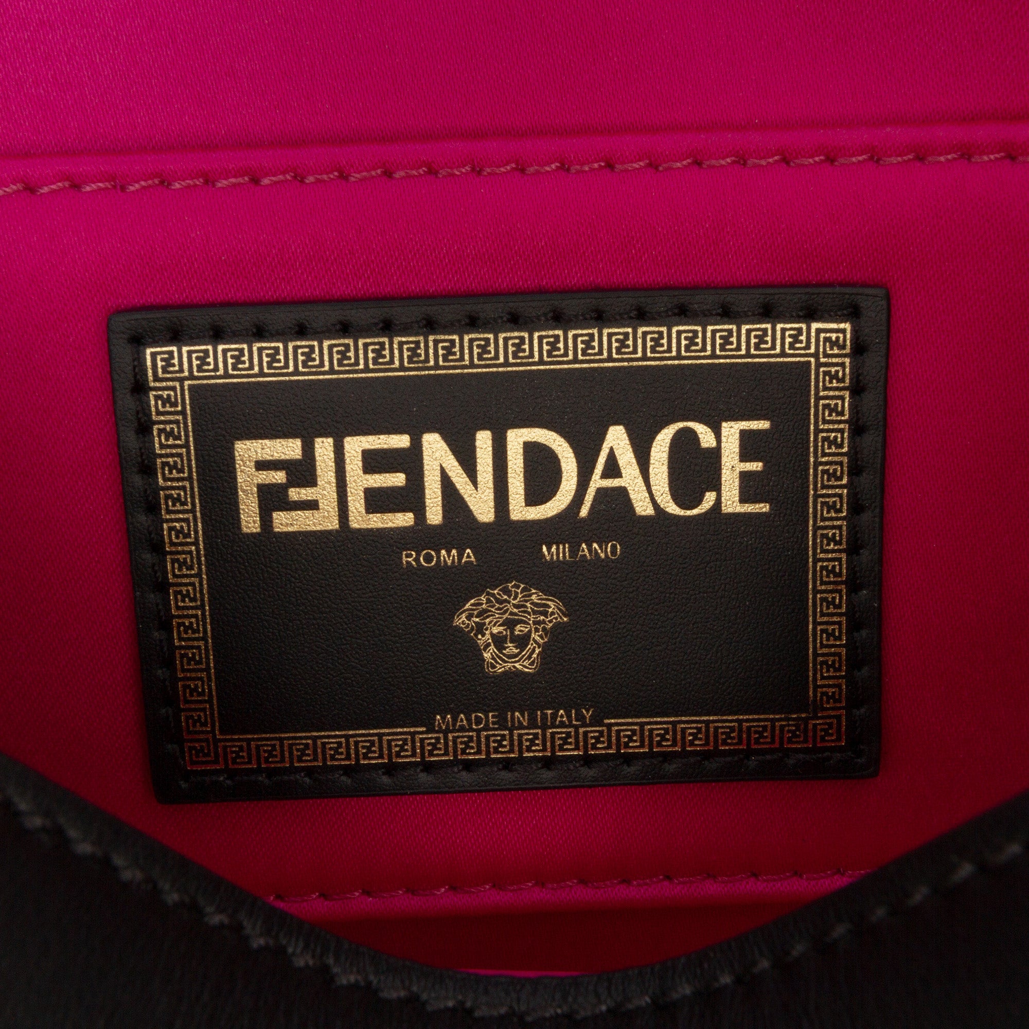 Versace Vitello Seta Fendace Brooch Baguette Satchel