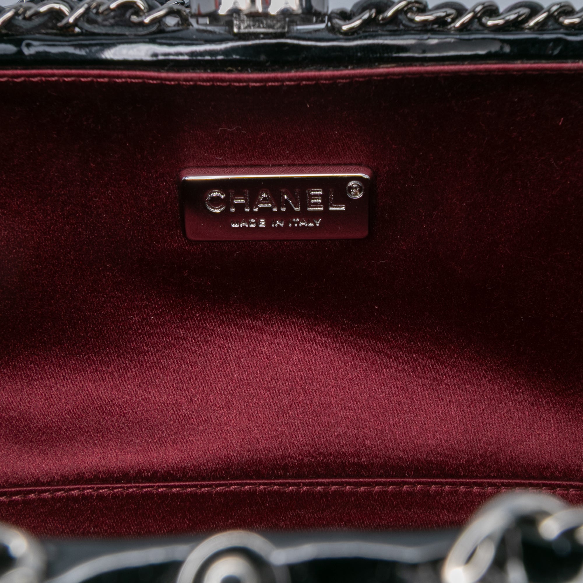 Quilted Patent Chain Around Clutch