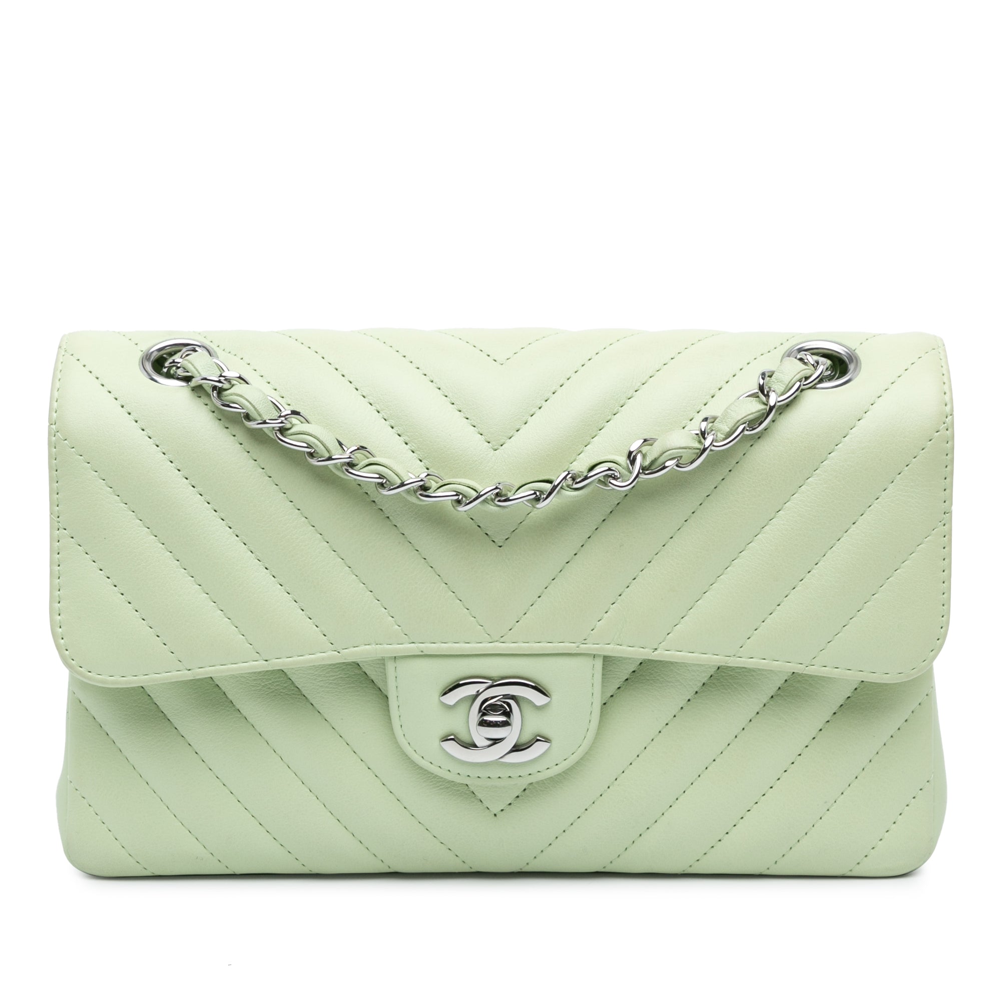 Small Classic Chevron Lambskin Double Flap
