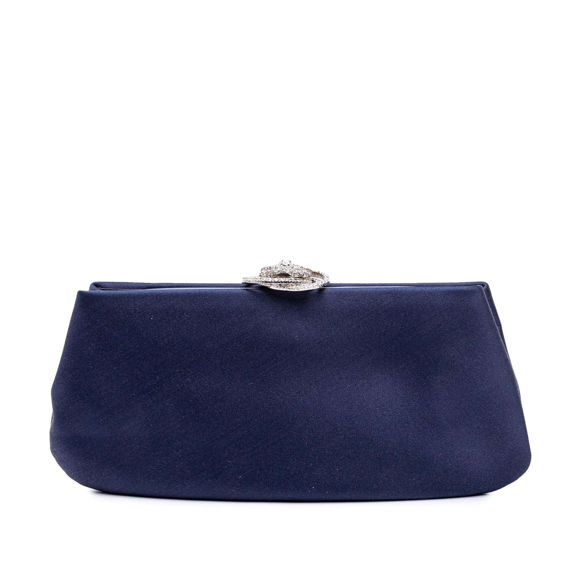 Satin Crystal Camellia Evening Frame Clutch