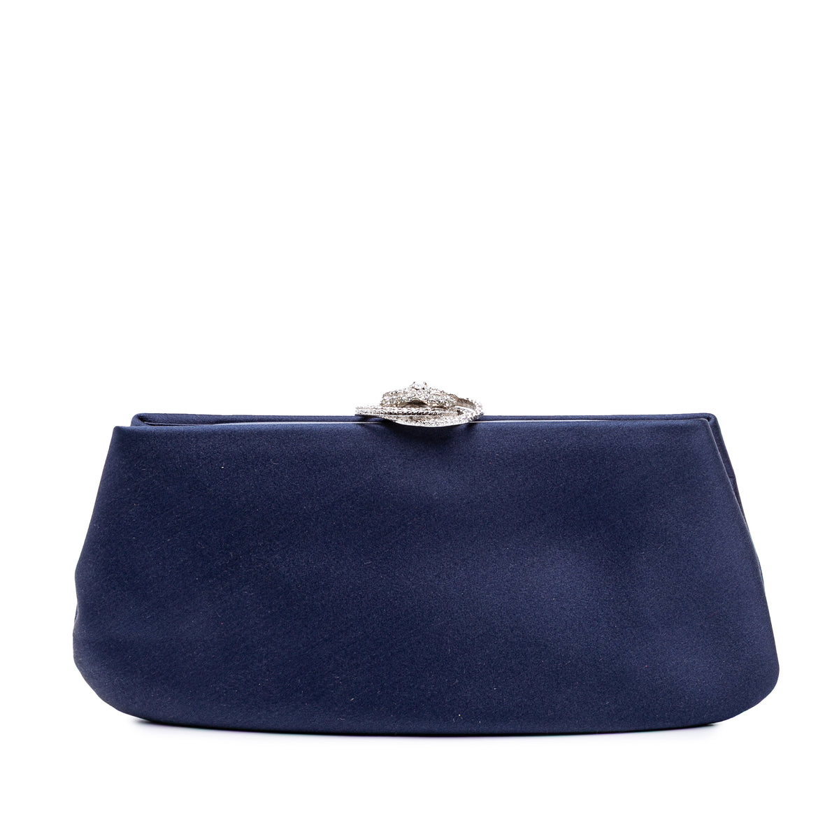 Satin Crystal Camellia Evening Frame Clutch