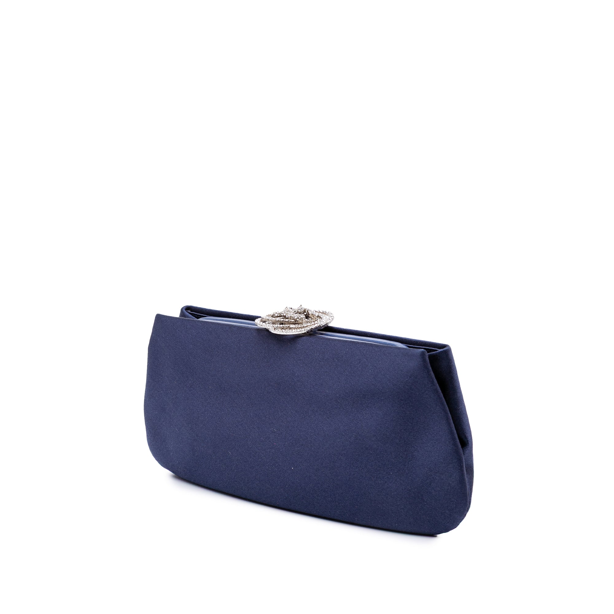 Satin Crystal Camellia Evening Frame Clutch