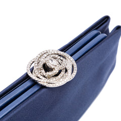 Satin Crystal Camellia Evening Frame Clutch