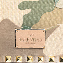 Canvas and Nappa Camouflage Rockstud Wristlet Clutch