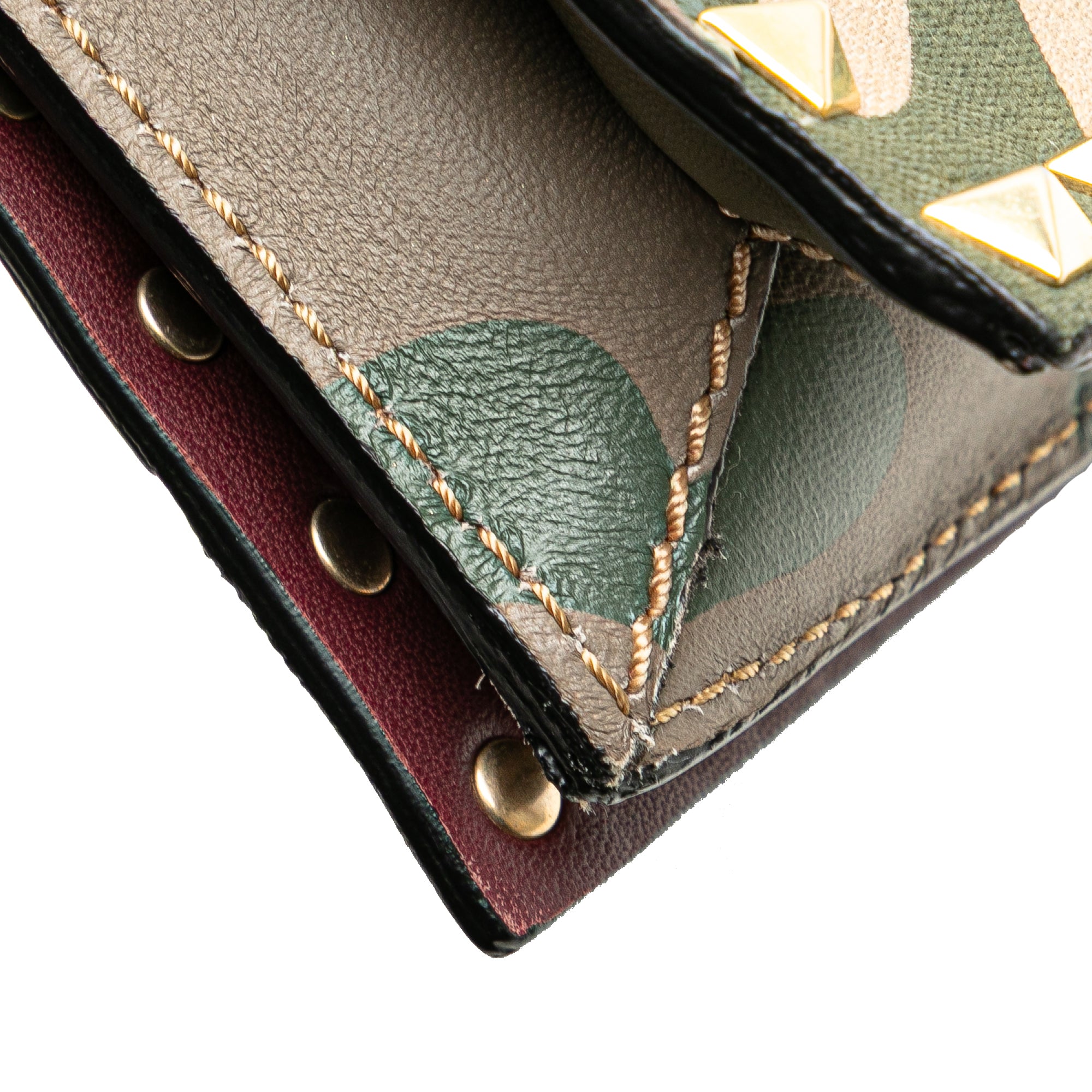 Canvas and Nappa Camouflage Rockstud Wristlet Clutch