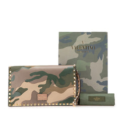 Canvas and Nappa Camouflage Rockstud Wristlet Clutch