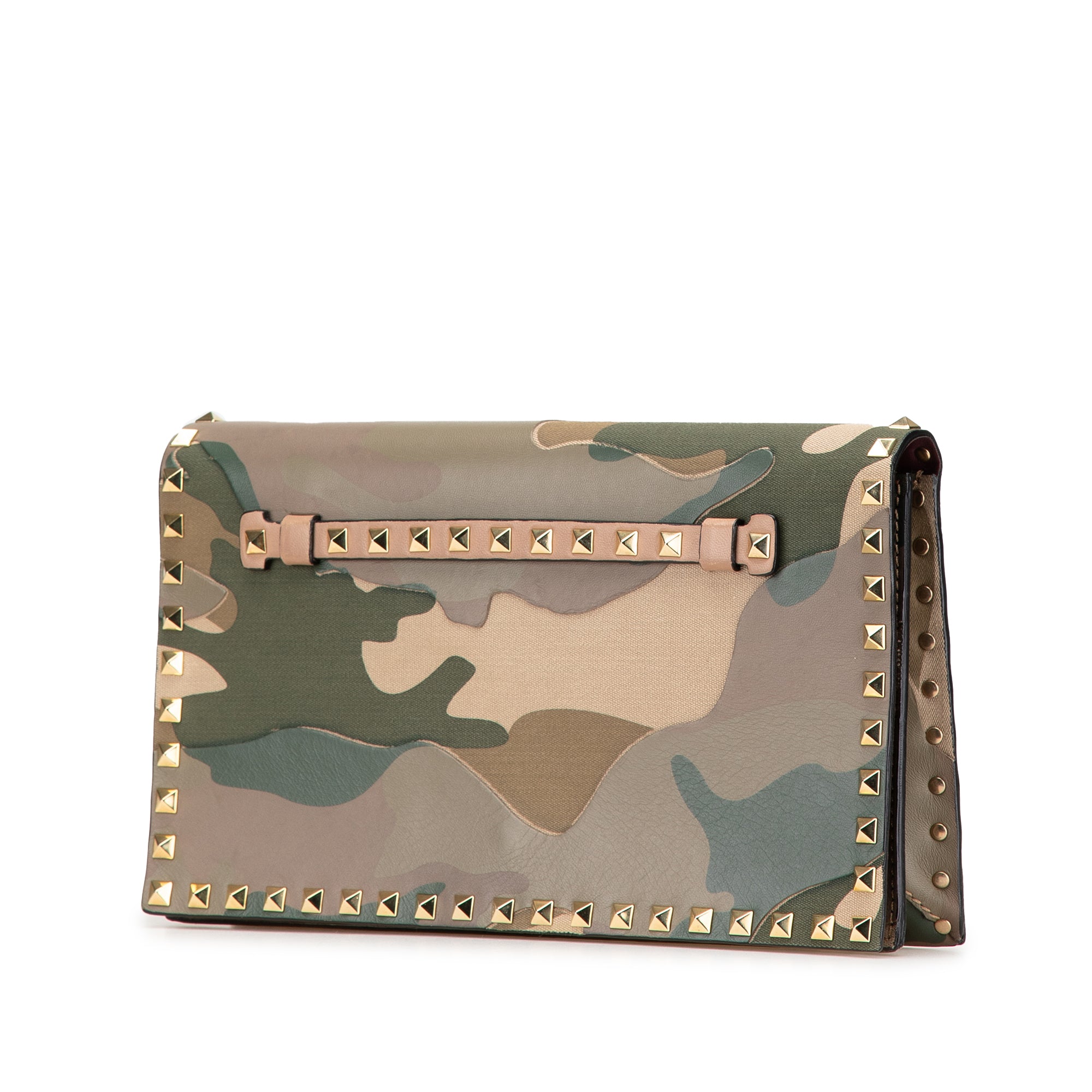 Canvas and Nappa Camouflage Rockstud Wristlet Clutch