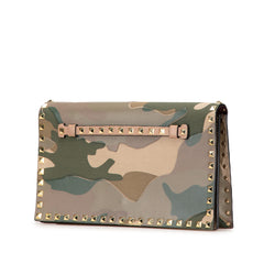 Canvas and Nappa Camouflage Rockstud Wristlet Clutch