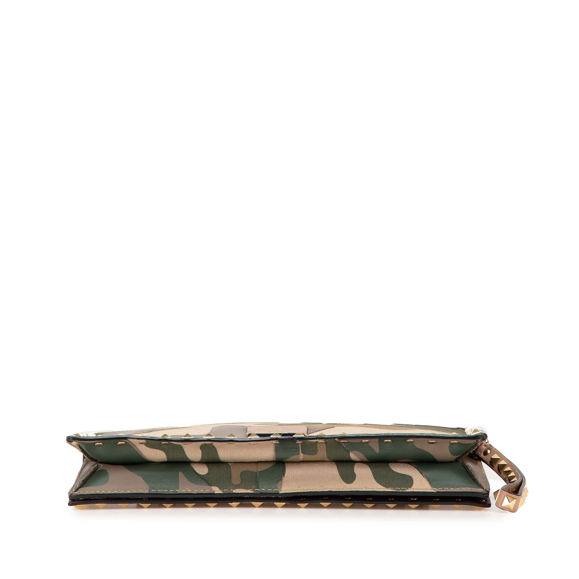 Canvas and Nappa Camouflage Rockstud Wristlet Clutch