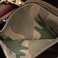 Canvas and Nappa Camouflage Rockstud Wristlet Clutch