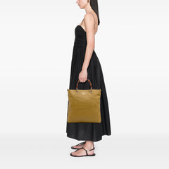 Tall Leather Bamboo Shopper Tote