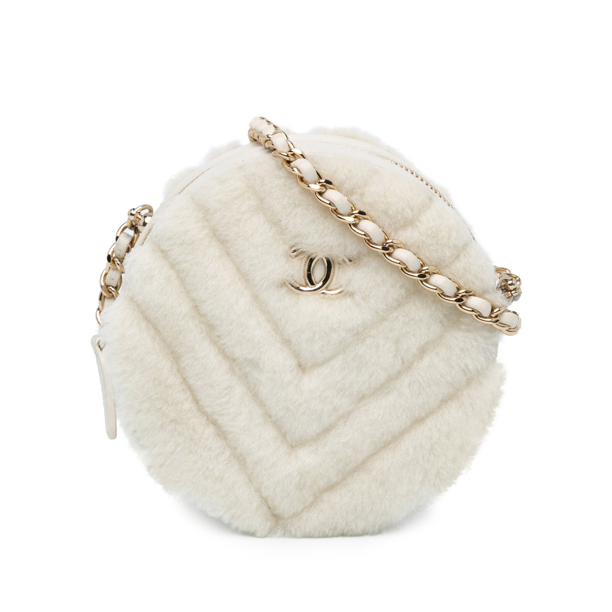 Chevron Fur Round Clutch with Chain