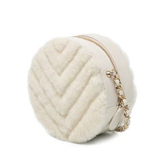 Chevron Fur Round Clutch with Chain