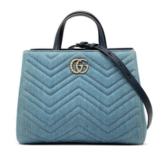 Small GG Marmont Matelasse Denim Pearly Satchel